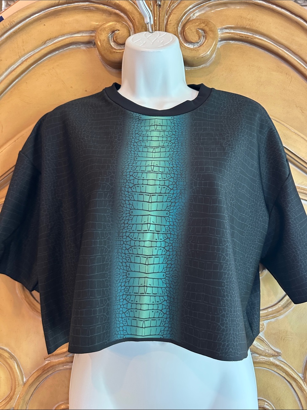 Ultracor Black Cropped Tee with Green Centre Stripe
